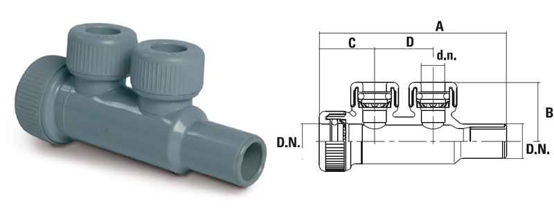 Rozdzielacz pojedynczy dwuportowy nyplowy Rozdzielacz pojedynczy dwuportowy nyplowy