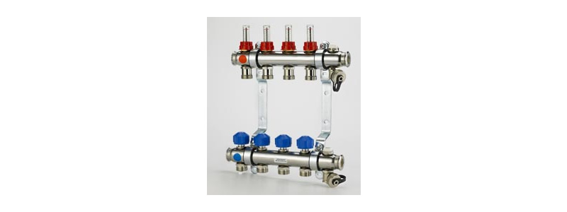 Rozdzielacze do ogrzewania podłogowego ze wskaźnikami przepływu Rozdzielacze do ogrzewania podłogowego ze wskaźnikami przepływu